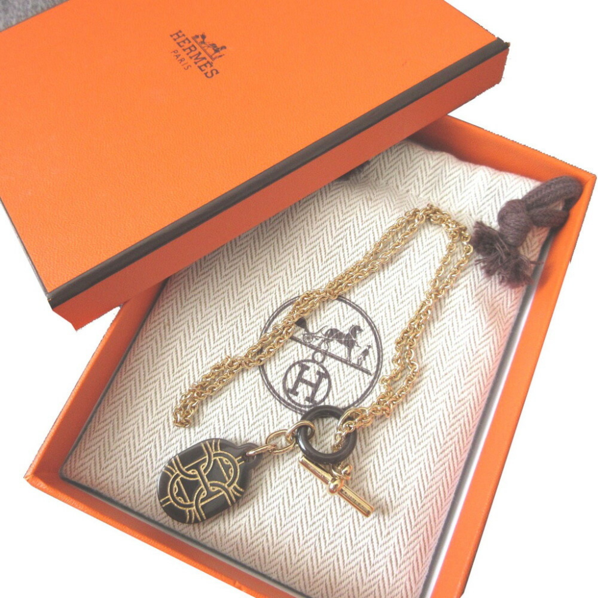 Hermes Dore Chaine d'Ancre Metal Brown Gold Necklace 1457HERMES