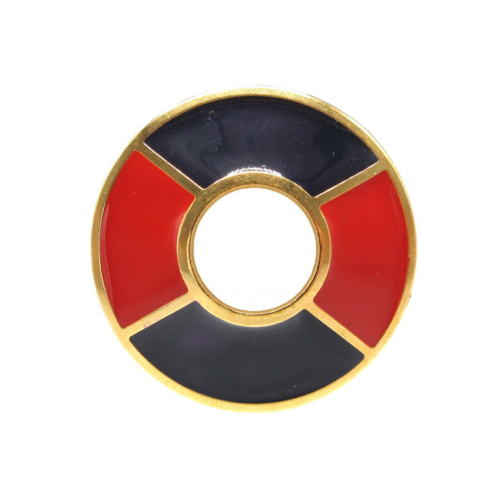 Yves Saint Laurent Round Metal Red Black Gold Brooch 0970Yves