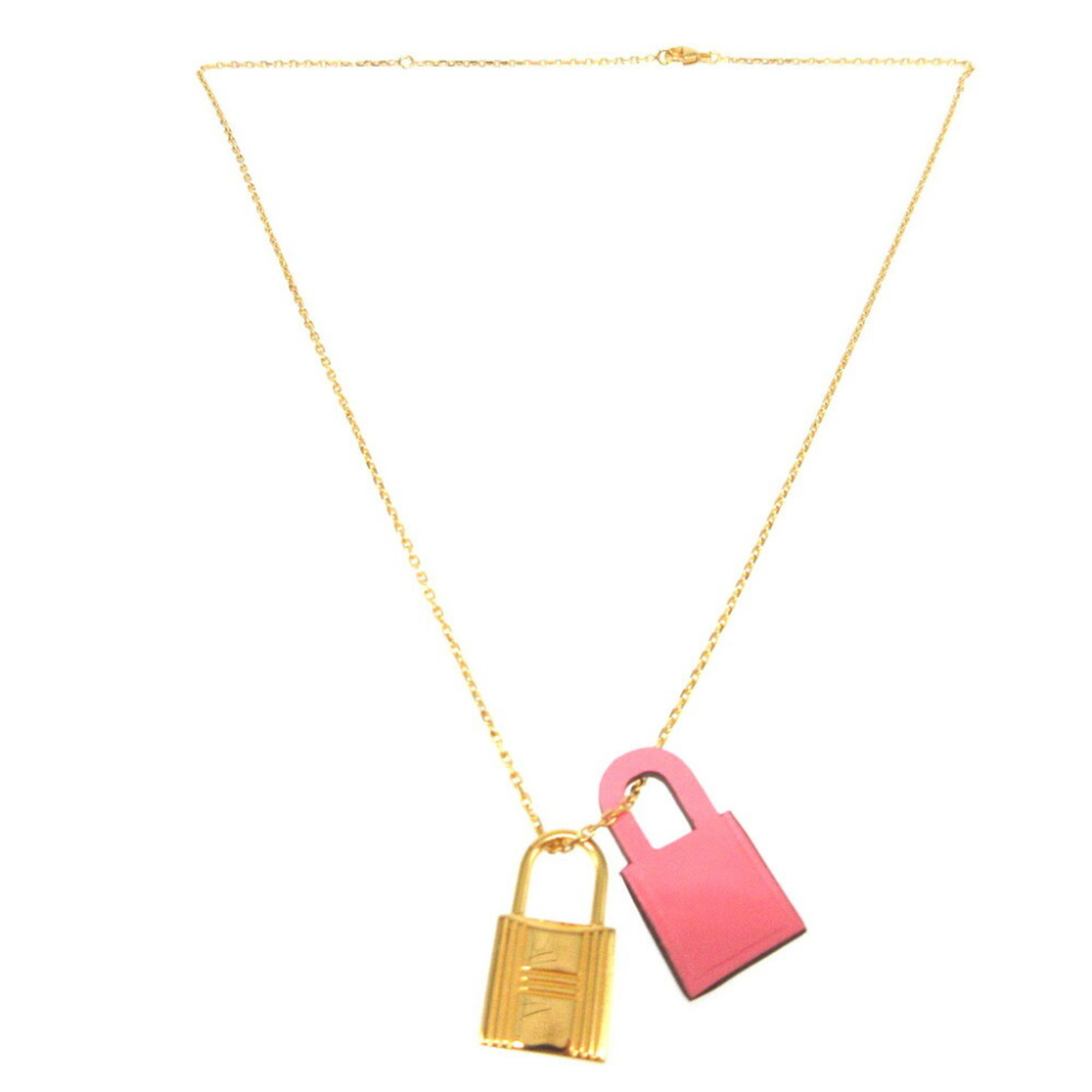 Hermes O'Kelly PM Veau Swift D Stamp Rose Azalee Gold Necklace 0524HERMES