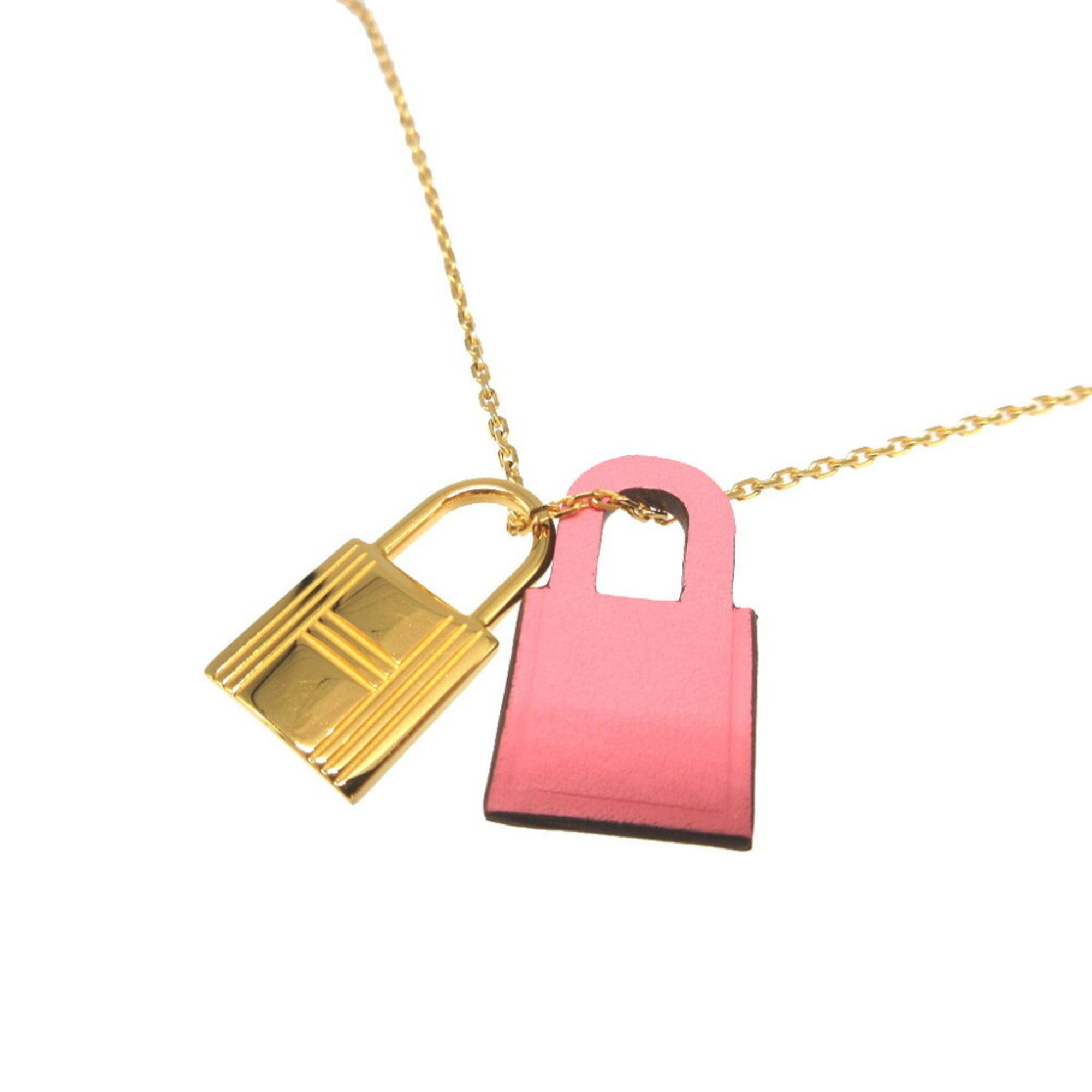 Hermes O'Kelly PM Veau Swift D Stamp Rose Azalee Gold Necklace 0524HERMES