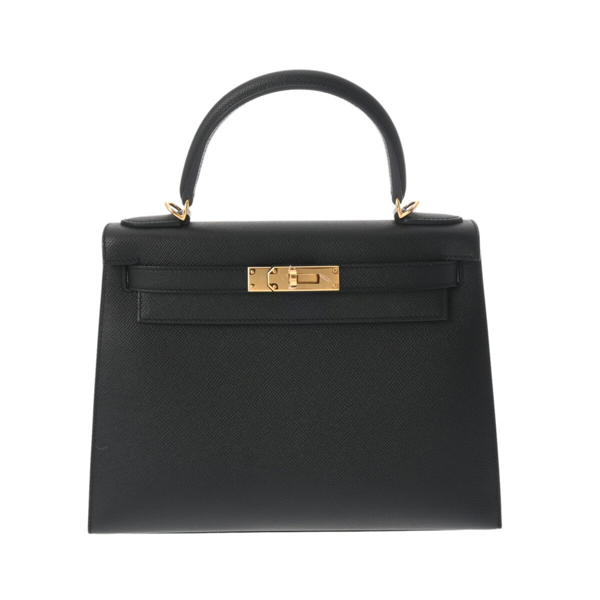 HERMES Kelly 28 Outer Stitching Black U Stamp (Around 2022) Women's Epsom Leather Handbag