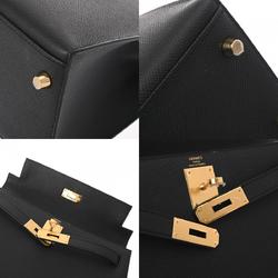 HERMES Kelly 28 Outer Stitching Black U Stamp (Around 2022) Women's Epsom Leather Handbag