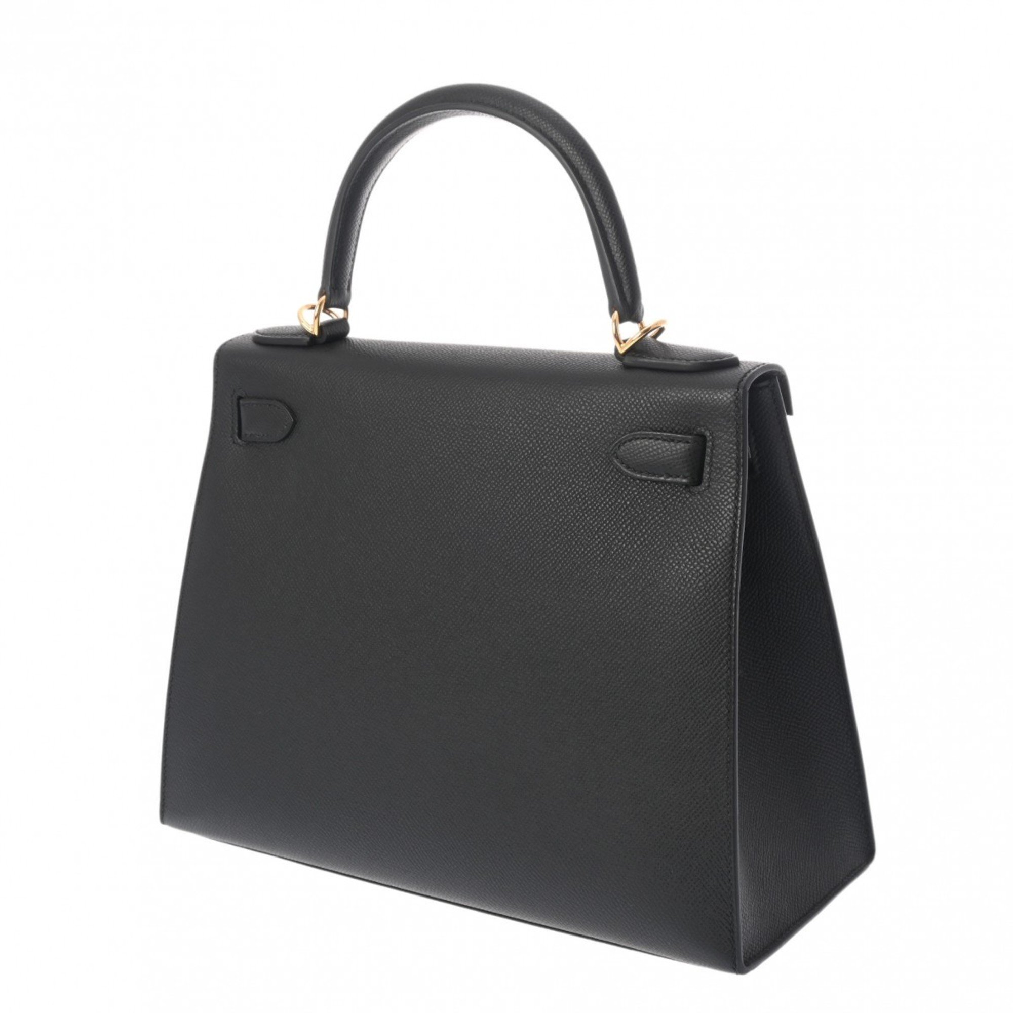 HERMES Kelly 28 Outer Stitching Black U Stamp (Around 2022) Women's Epsom Leather Handbag