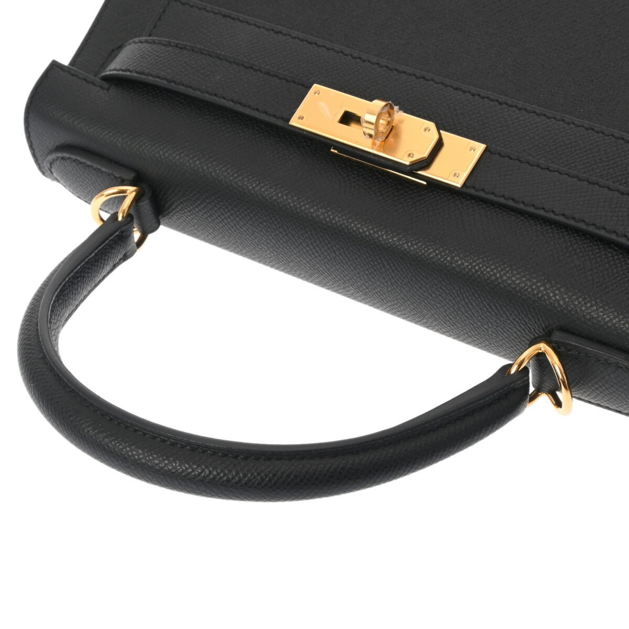 HERMES Kelly 28 Outer Stitching Black U Stamp (Around 2022) Women's Epsom Leather Handbag