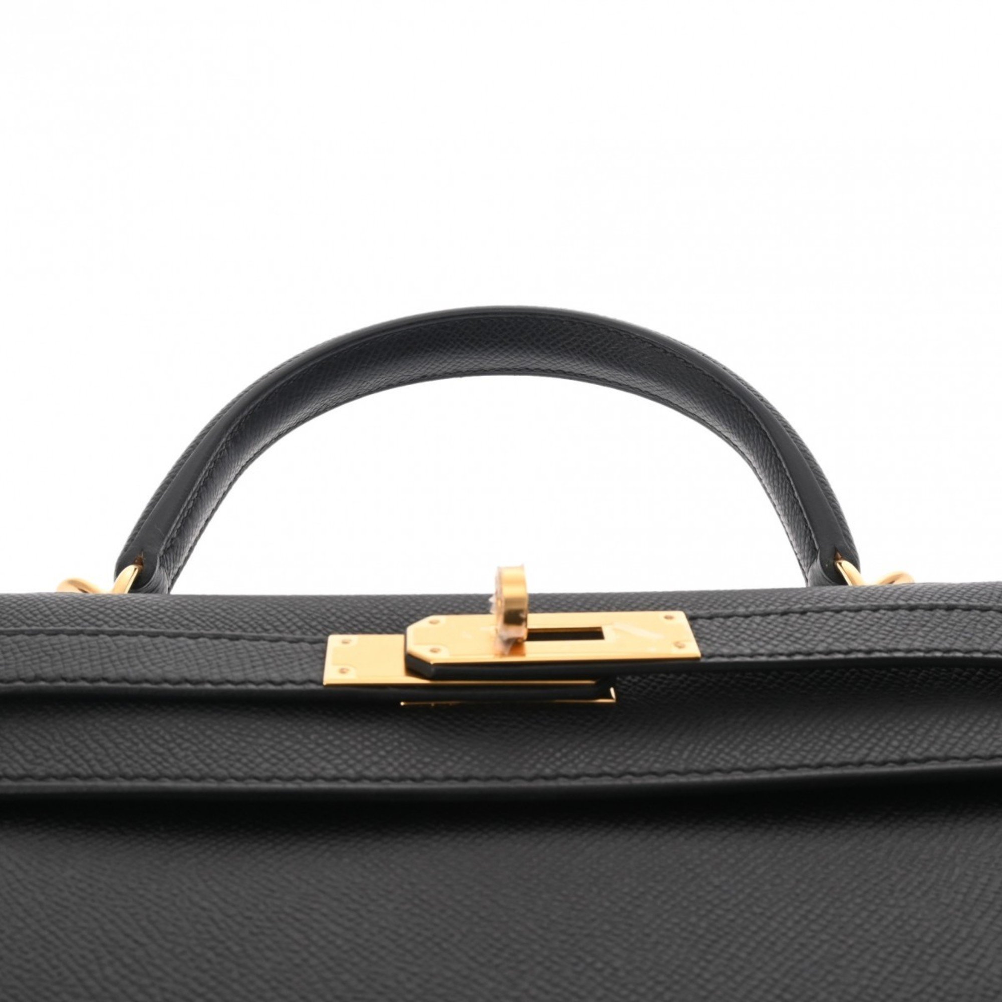 HERMES Kelly 28 Outer Stitching Black U Stamp (Around 2022) Women's Epsom Leather Handbag