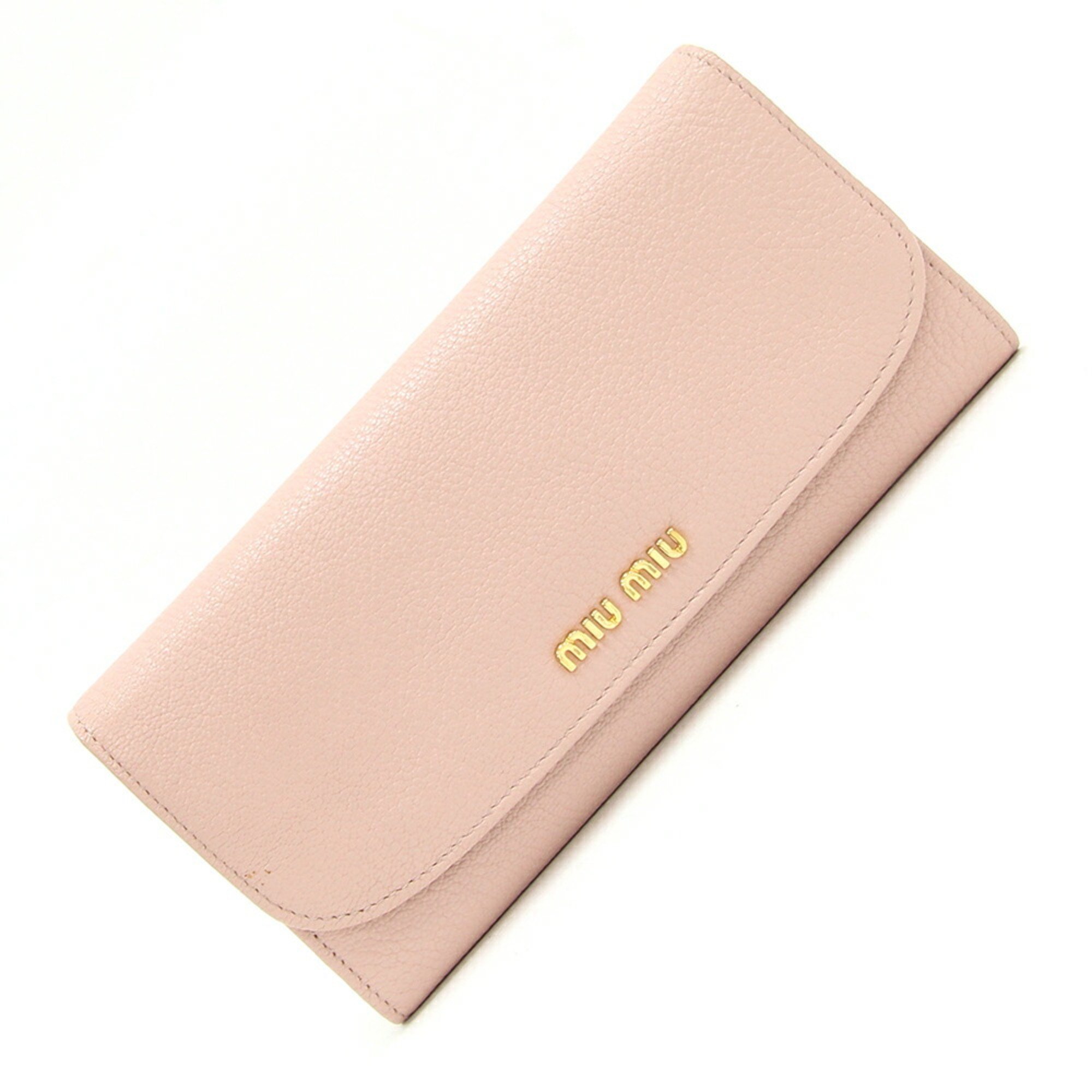 Miu Miu Miu Bi-fold Long Wallet Madras 5M1109 Light Pink Leather Card Women's MIU