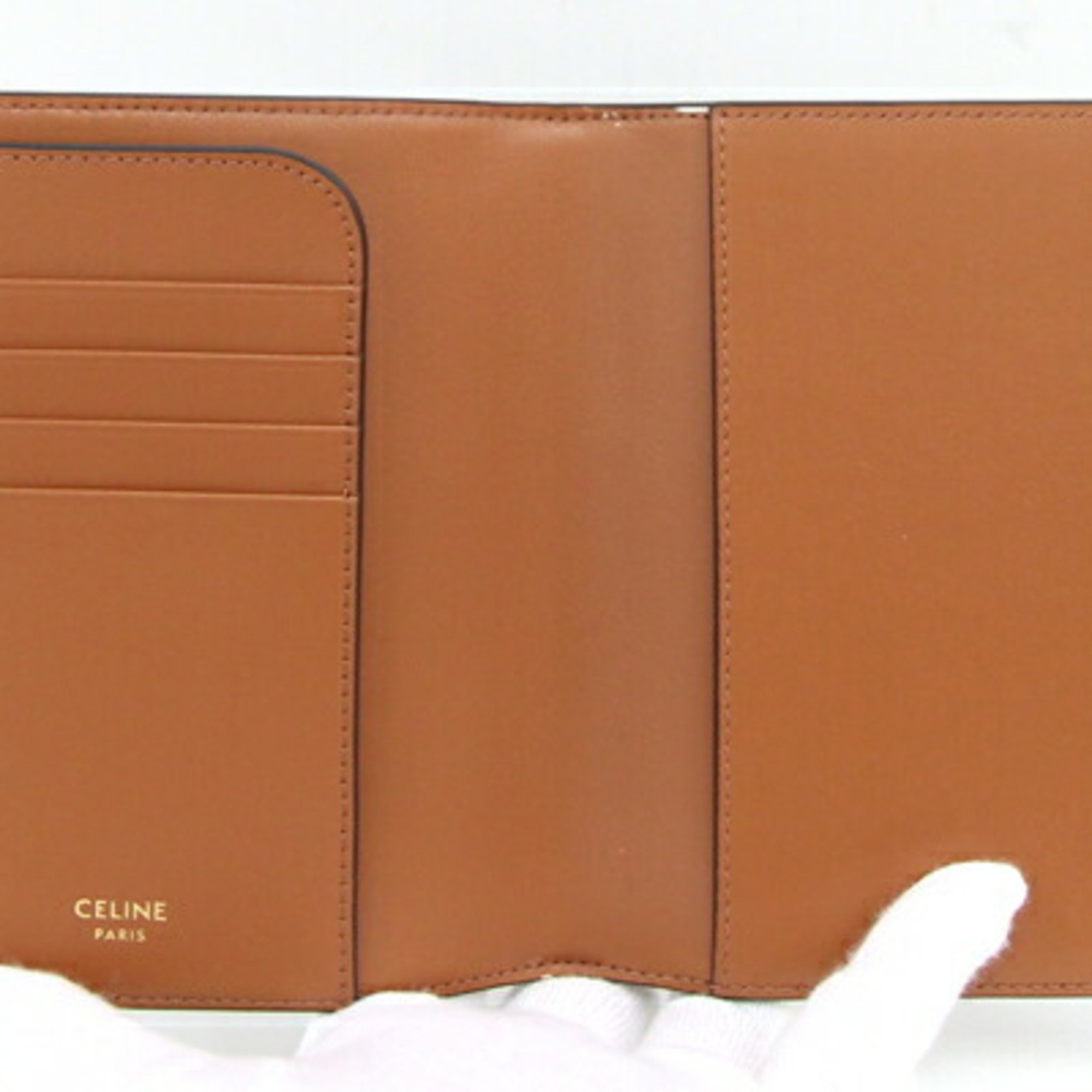 Celine Passport Case Triomphe Cover 4M3432AK1.04BT Black Tan PVC Leather Men Women CELINE