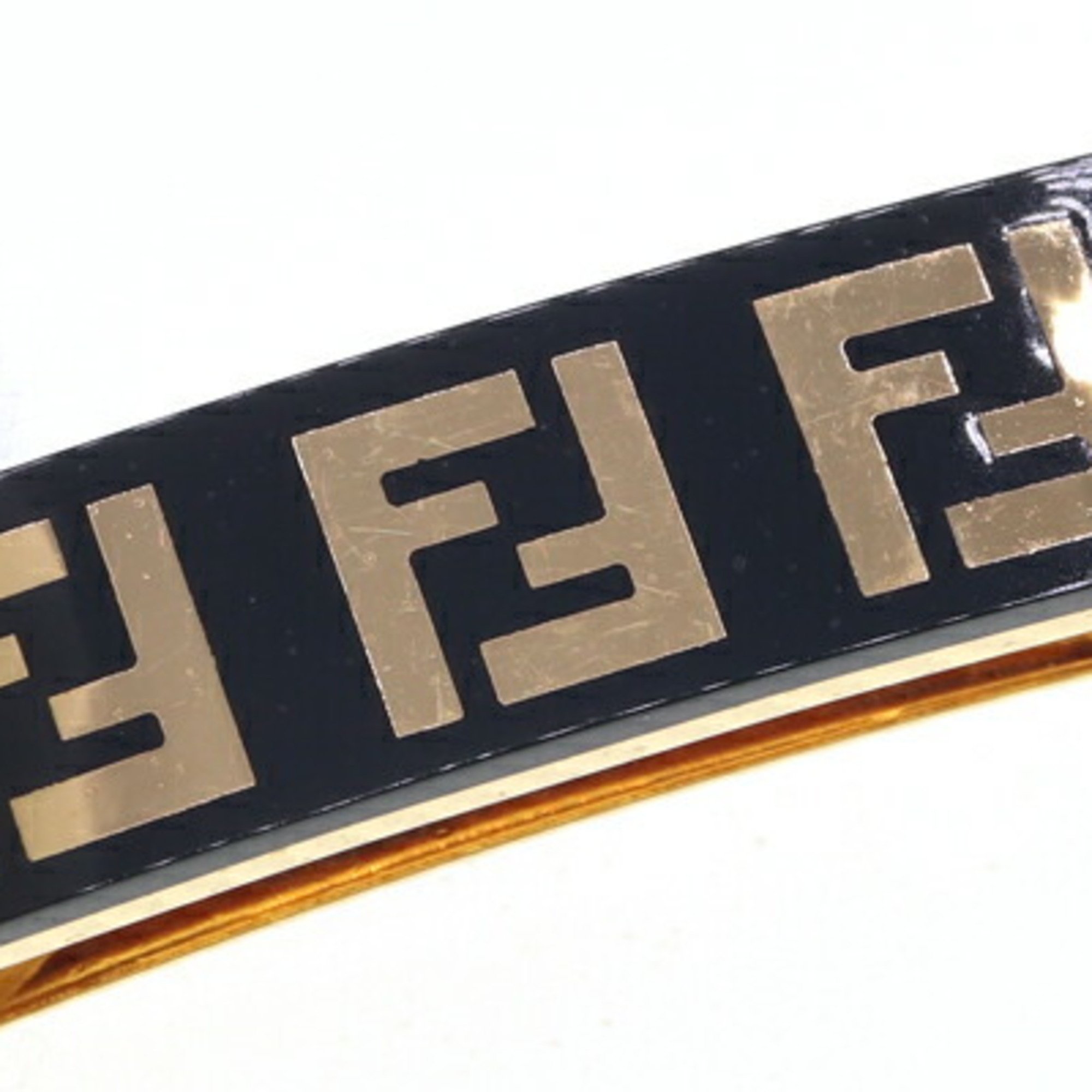 Fendi Barrette 8AG975 Black Gold Brass Hair Clip FF Women's Zucca Zucchino FENDI