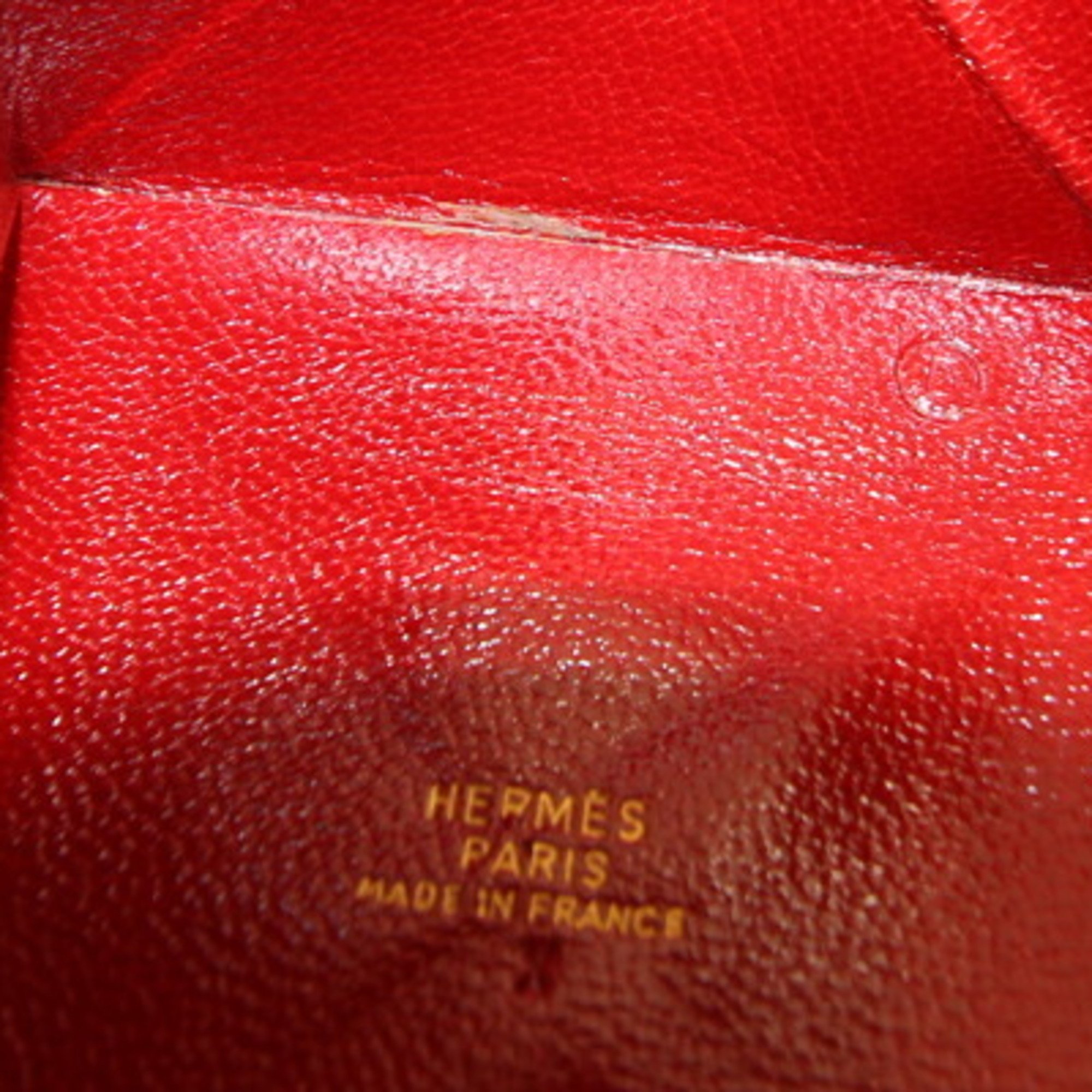 Hermes Coin Case Zulu Red Chevre ○D Stamp Manufactured in 1974 Purse HERMES