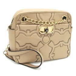 Salvatore Ferragamo Shoulder Bag EE-21 1412 Beige Leather Gancini Chain for Women