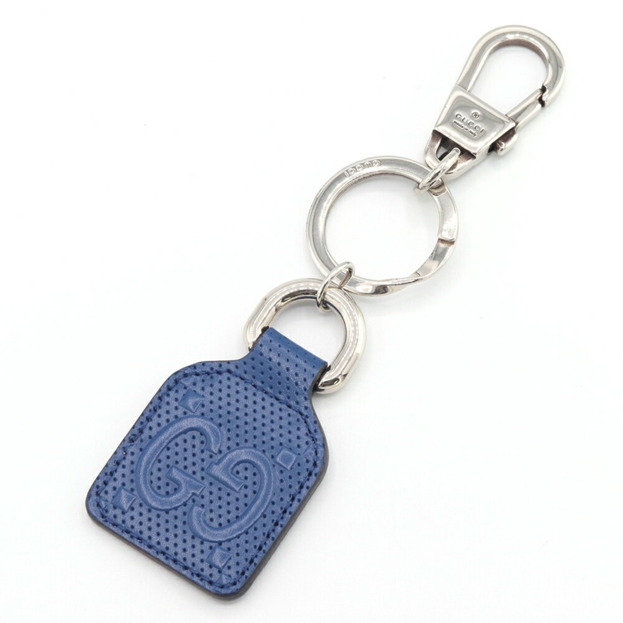 Gucci Keychain GG Embossed 624607 Blue Leather Key Ring Bag Charm Men's GUCCI