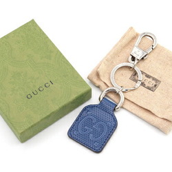 Gucci Keychain GG Embossed 624607 Blue Leather Key Ring Bag Charm Men's GUCCI