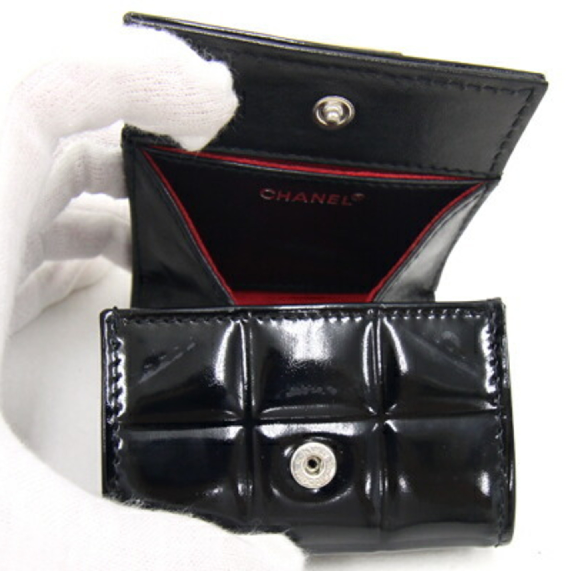 Chanel Coin Case Chocolate Bar A19273 Black Patent Leather Purse Wallet Compact Women's CHANEL