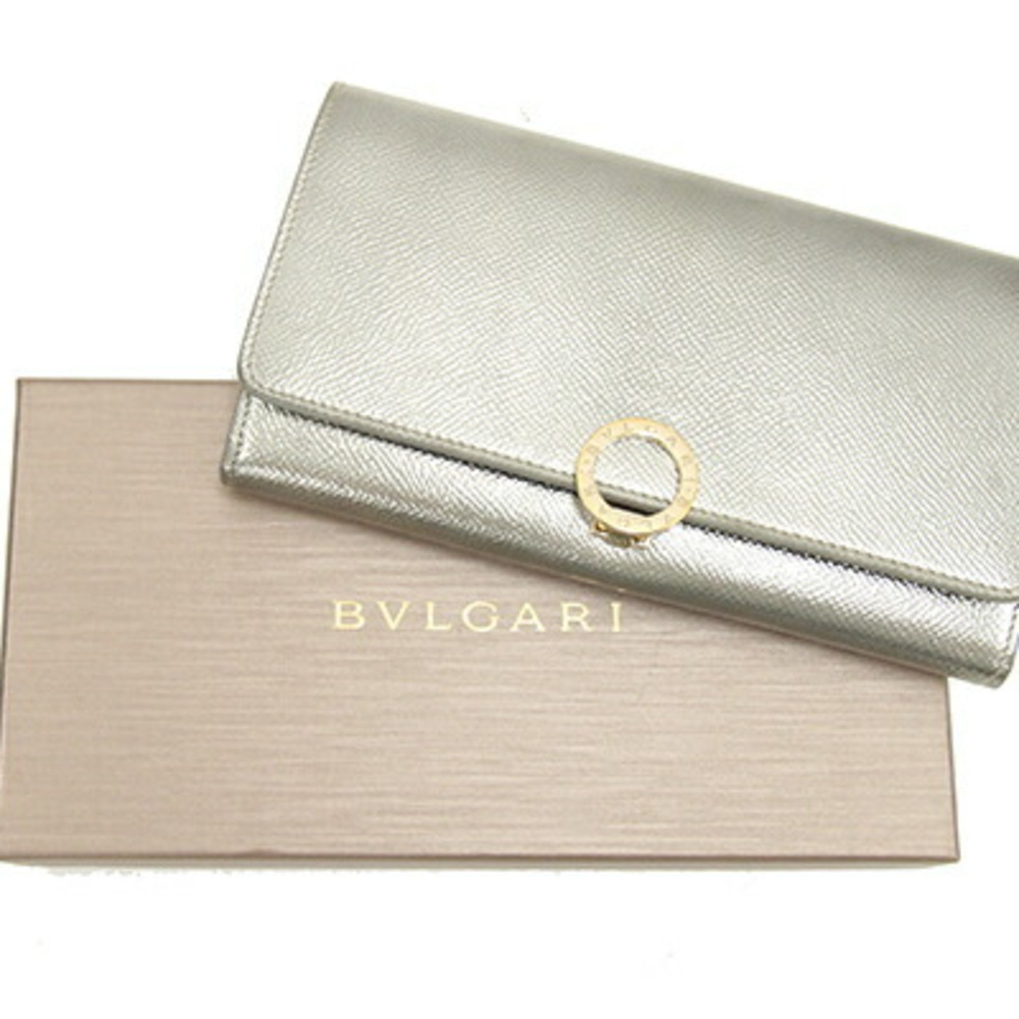 BVLGARI Bi-fold Long Wallet 287069 Silver Black Leather Women's