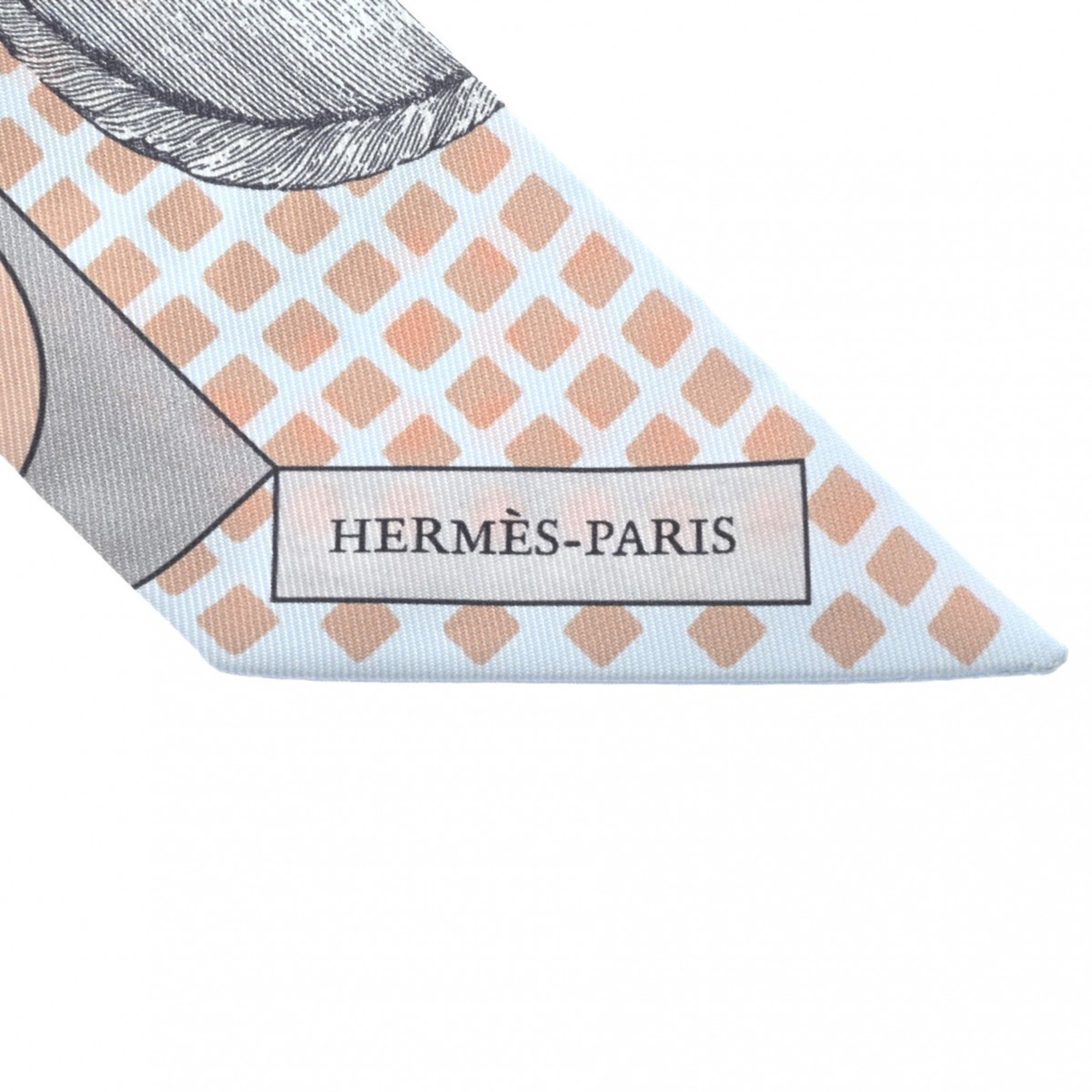 HERMES Twilly CAVALIER EN FORMES Beige/Gray/Terracotta Women's 100% Silk Scarf Muffler