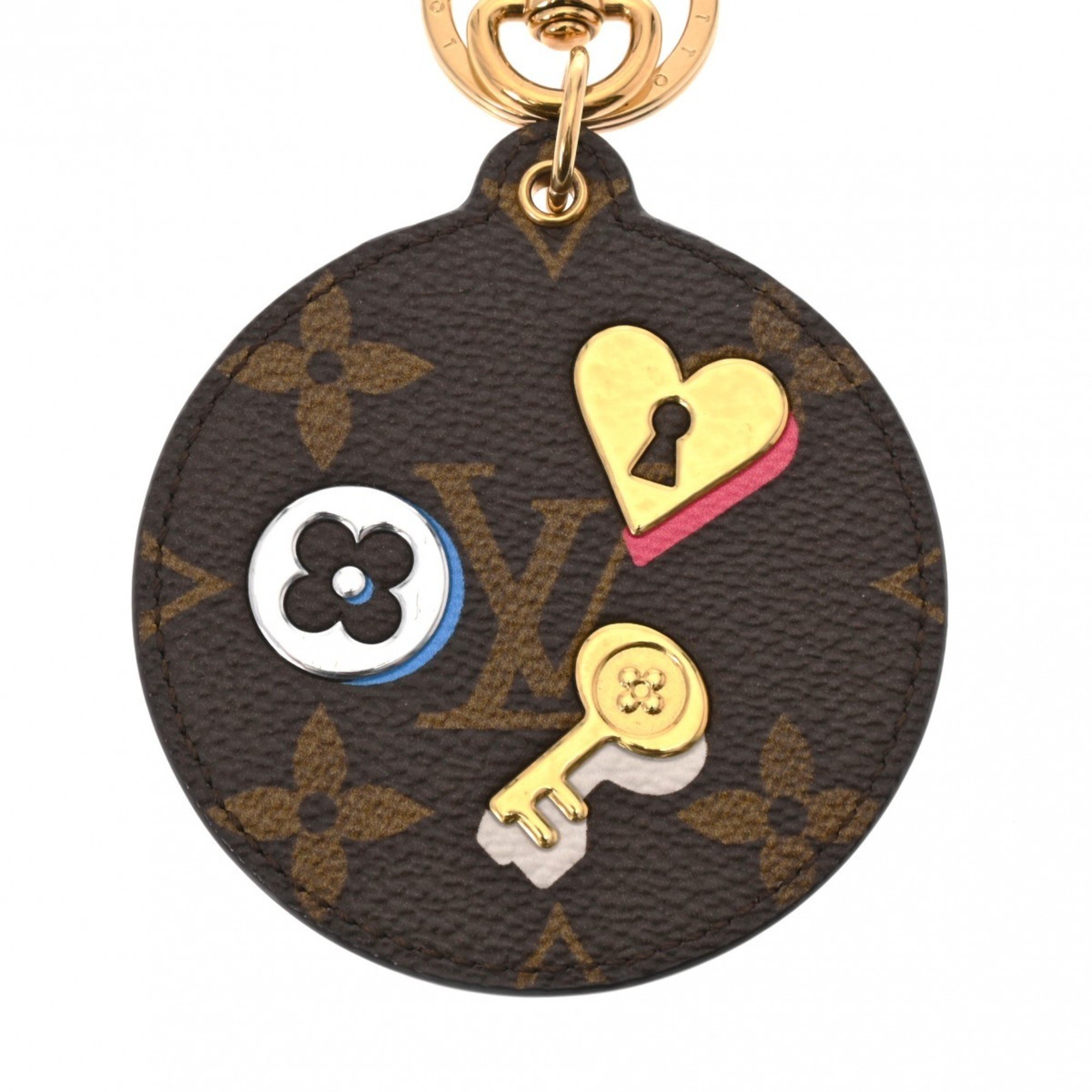 LOUIS VUITTON Louis Vuitton Monogram Portocle Love Lock Brown M67436 Women's Canvas Keychain