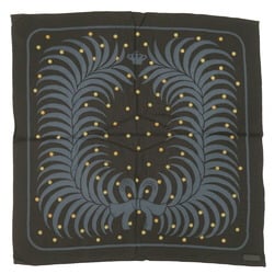 Hermes Carre 90 Silk Beads Black Gold Leather Tag Scarf Muffler 1249HERMES