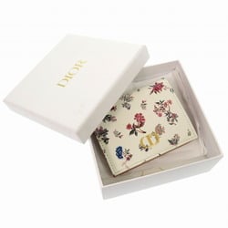 Christian Dior CARO Flower Print Leather Ivory Bi-fold Wallet 1111