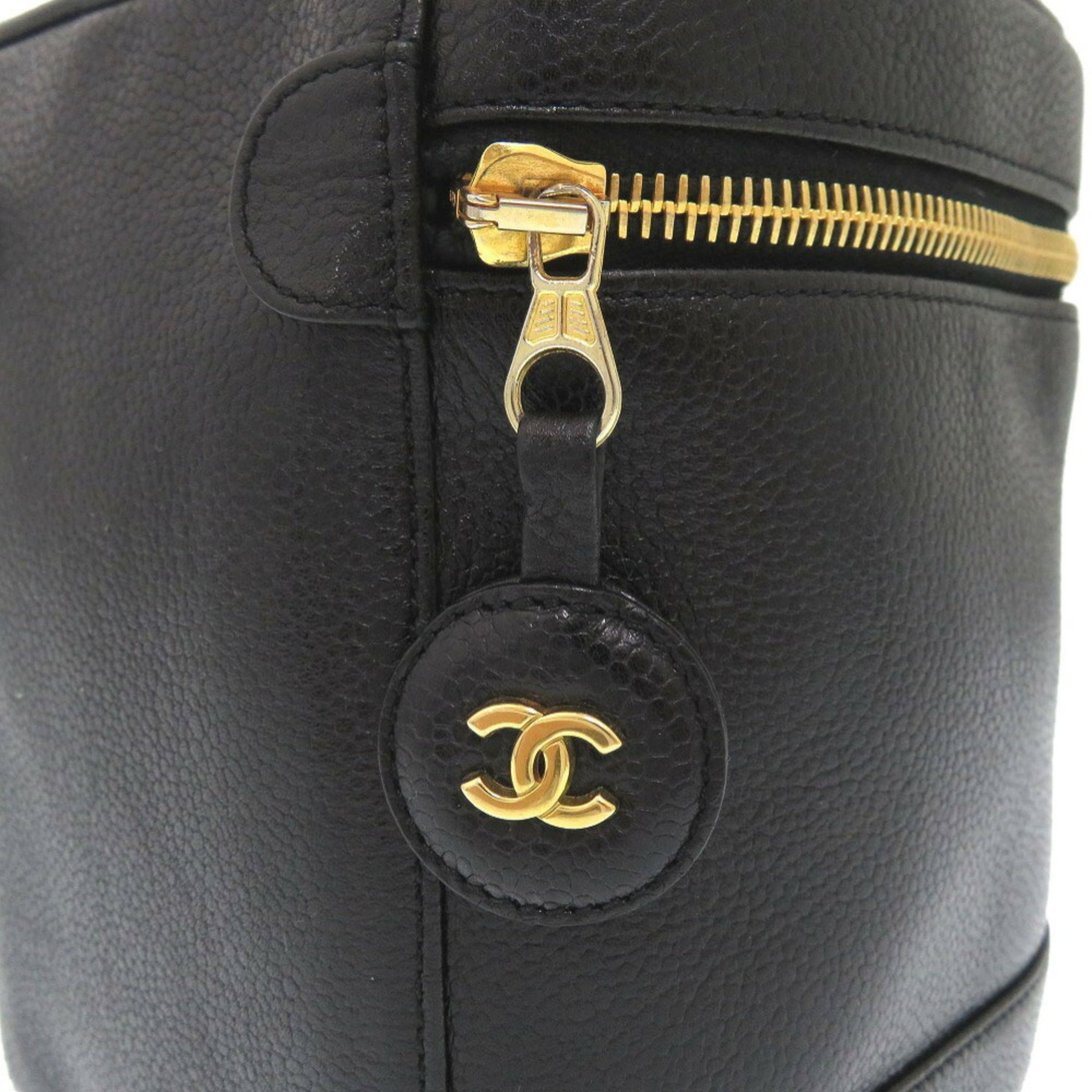 Chanel Caviar Skin Black No. 4 Coco Mark Vanity Bag Handbag 0547 CHANEL