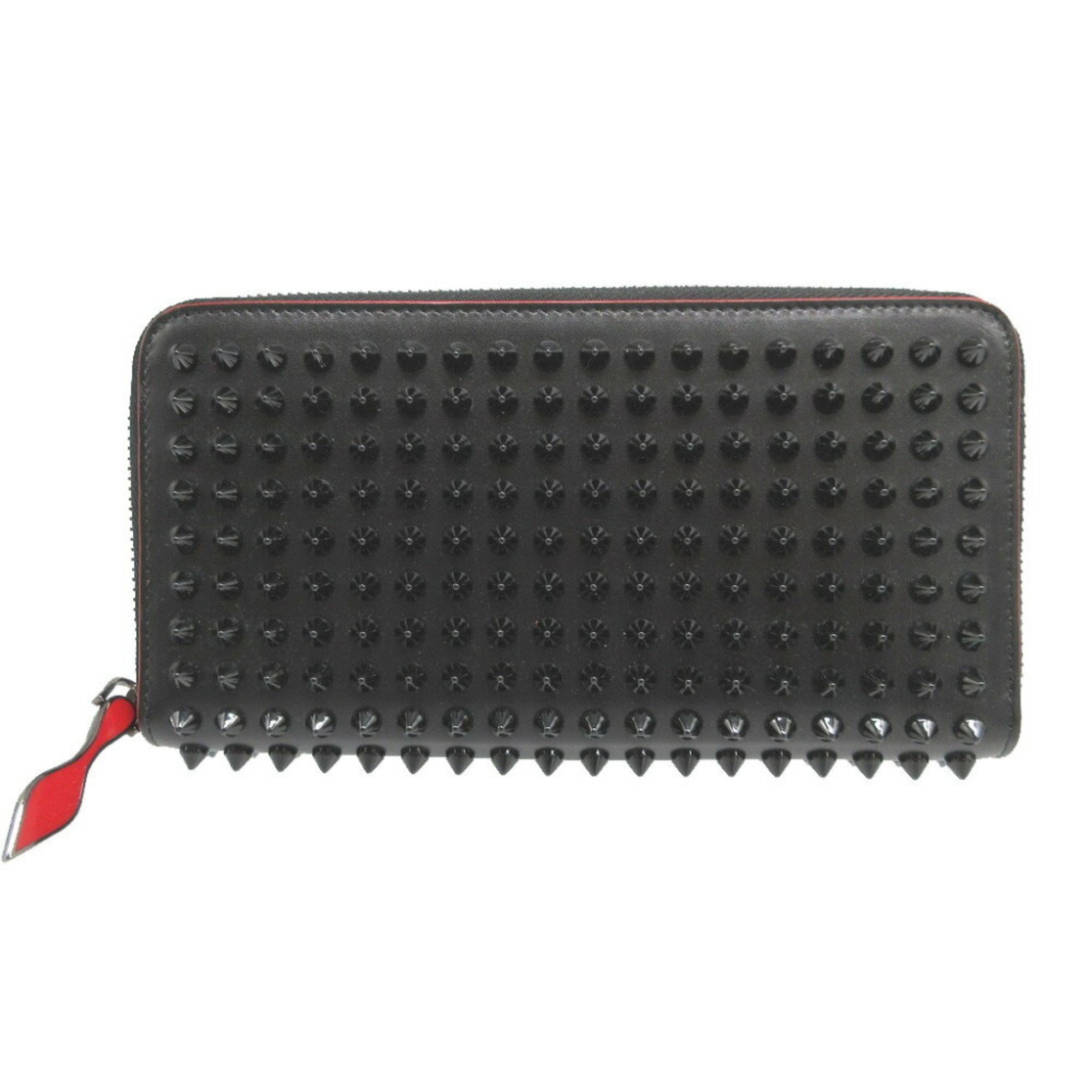 Christian Louboutin Panettone Studs 3135058 Leather Black Red Round Long Wallet 0507Christian