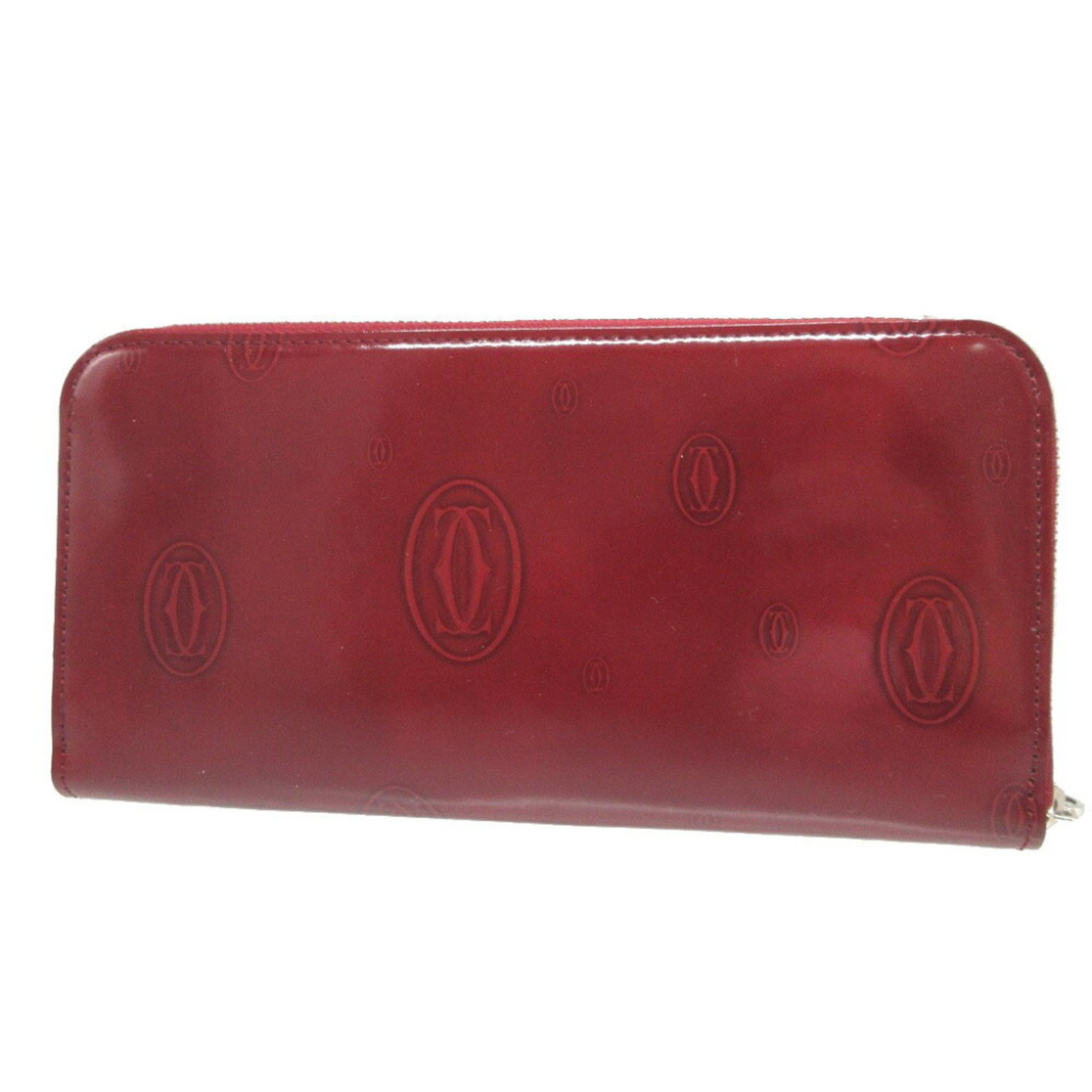 Cartier Happy Birthday L3001283 Patent Leather Bordeaux Round Long Wallet 0508Cartier