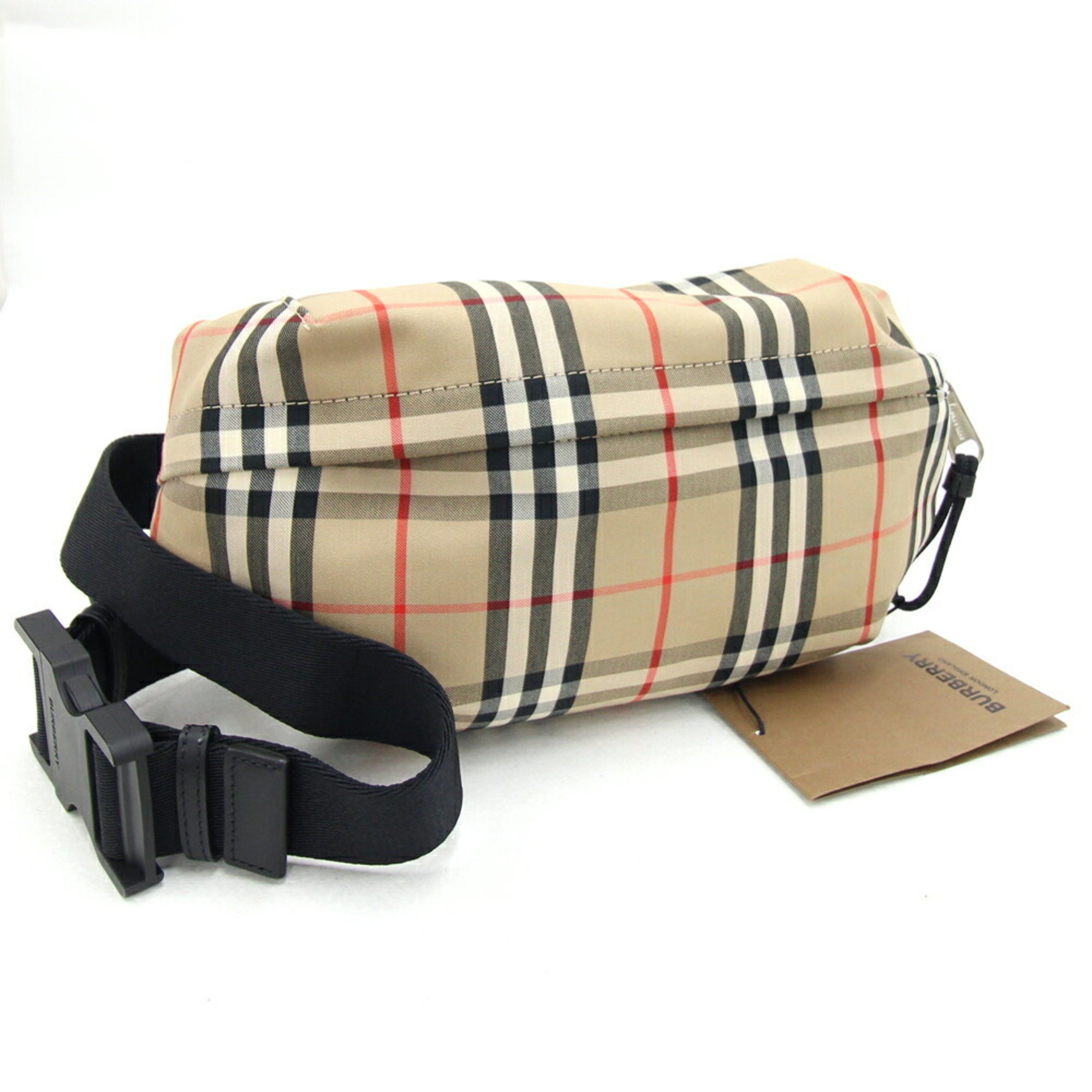 Burberry Waist Bag 8010430 Beige Black Canvas Leather Body Shoulder Nova Check Men's BURBERRY