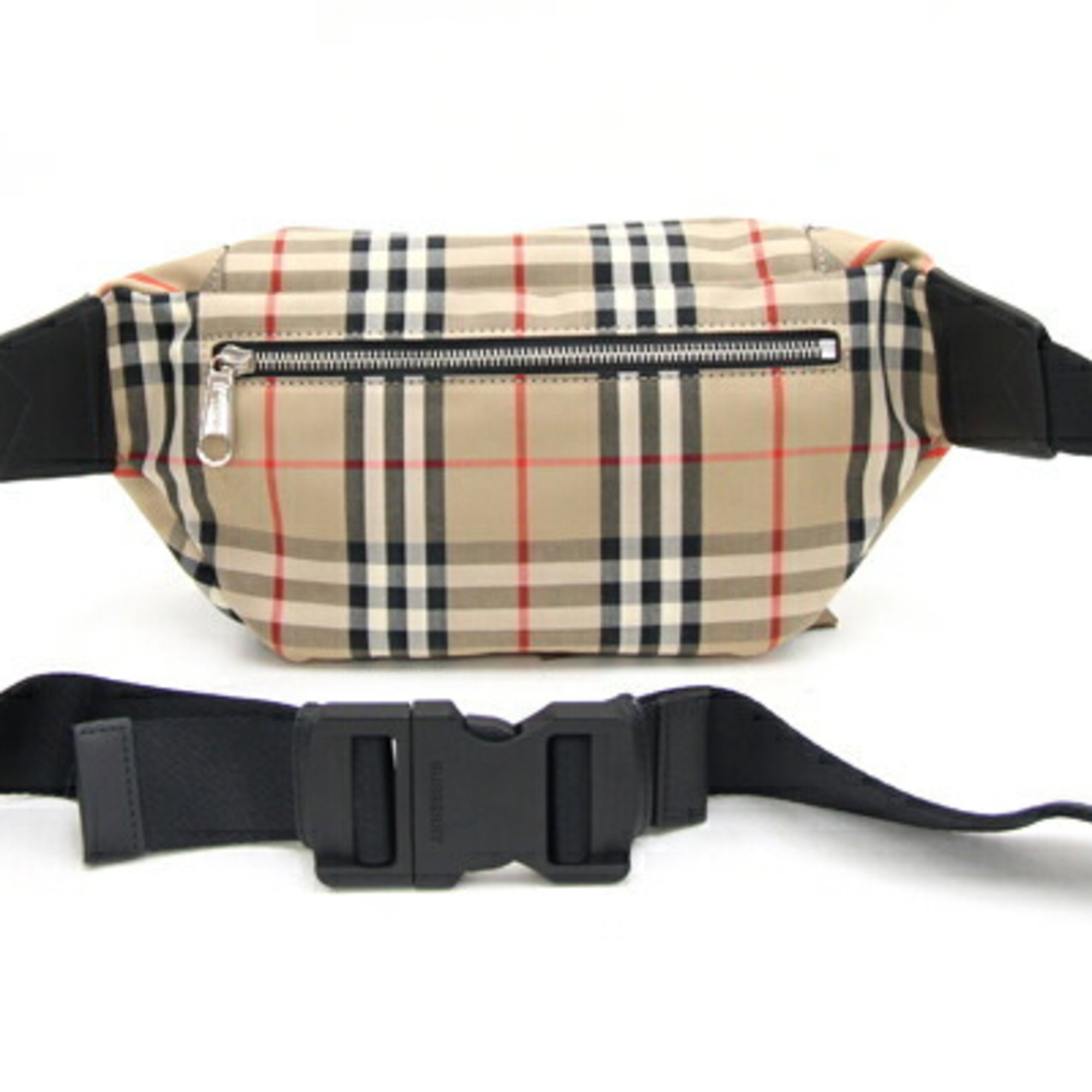 Burberry Waist Bag 8010430 Beige Black Canvas Leather Body Shoulder Nova Check Men's BURBERRY