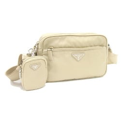 Prada Shoulder Bag 1BC167 Beige Nylon Leather Pochette Women's PRADA