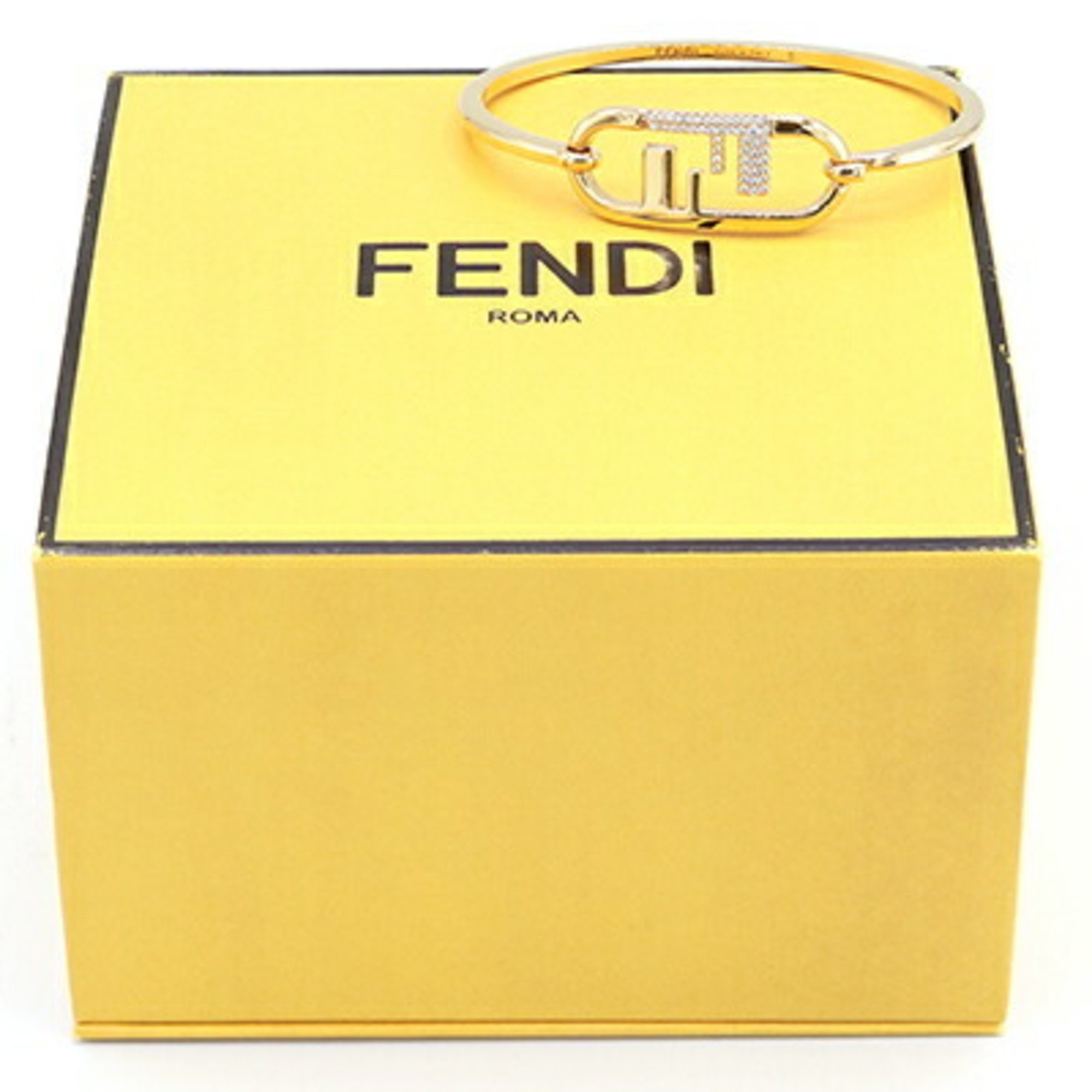 Fendi Bangle Orlock 8AH359 Gold Metal Rhinestone S Size Women's FENDI