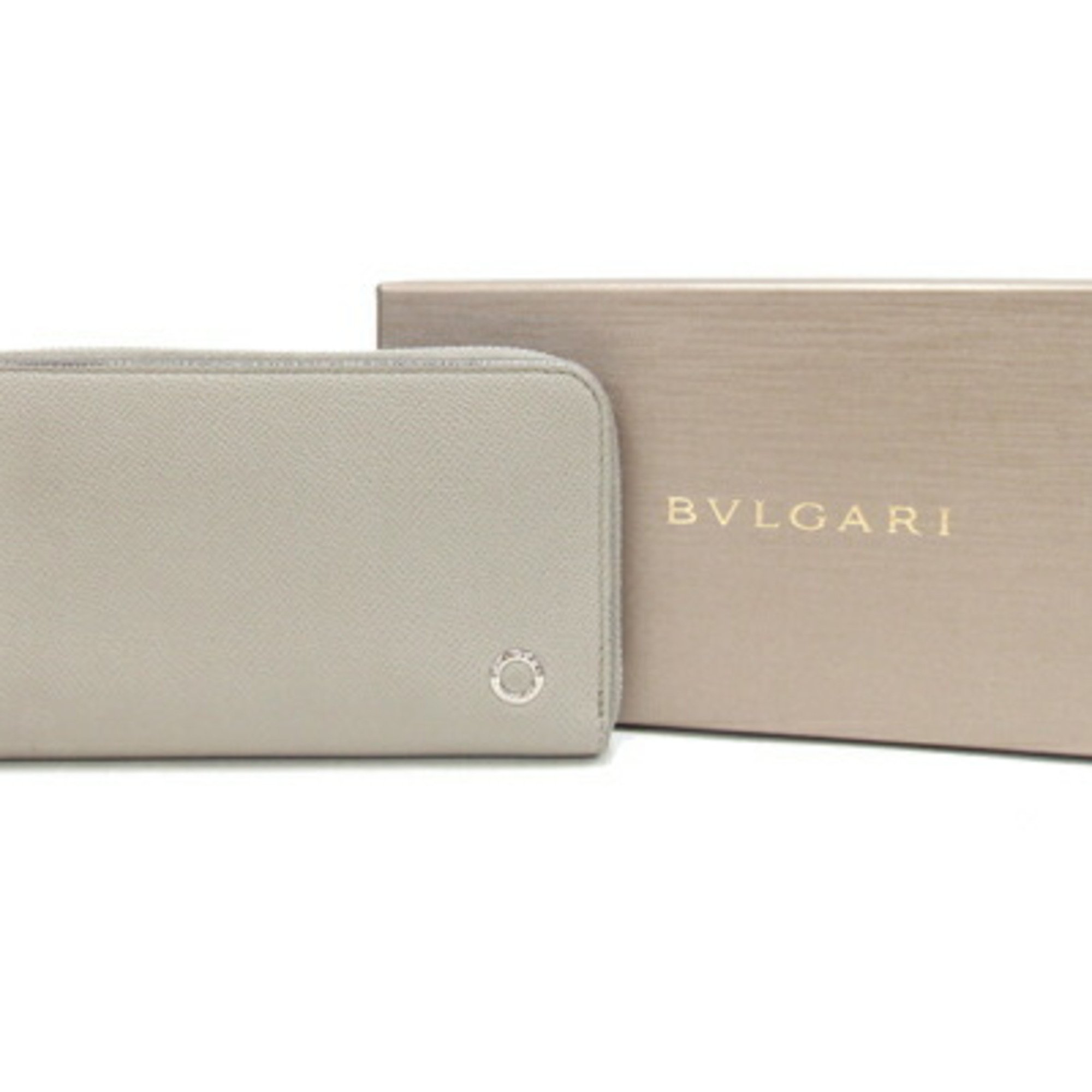 BVLGARI Round Long Wallet Man 292025 Greige Leather Men's