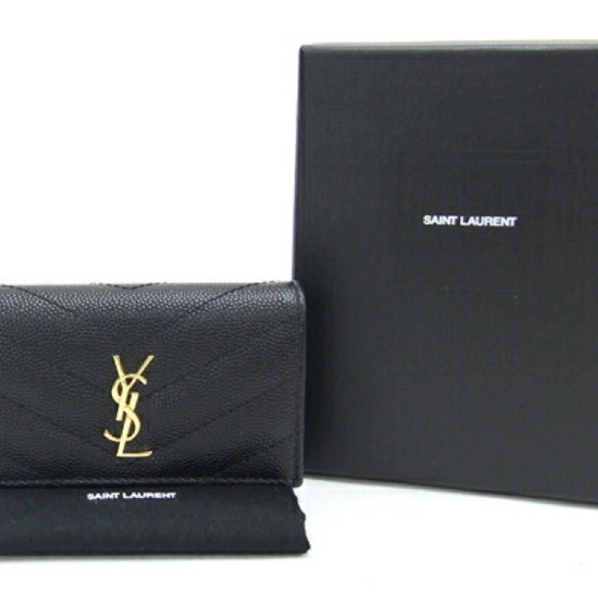 Saint Laurent 4-ring key case Cassandra 736236 Black leather Women's quilted matelasse YSL V-stitch SAINT LAURENT