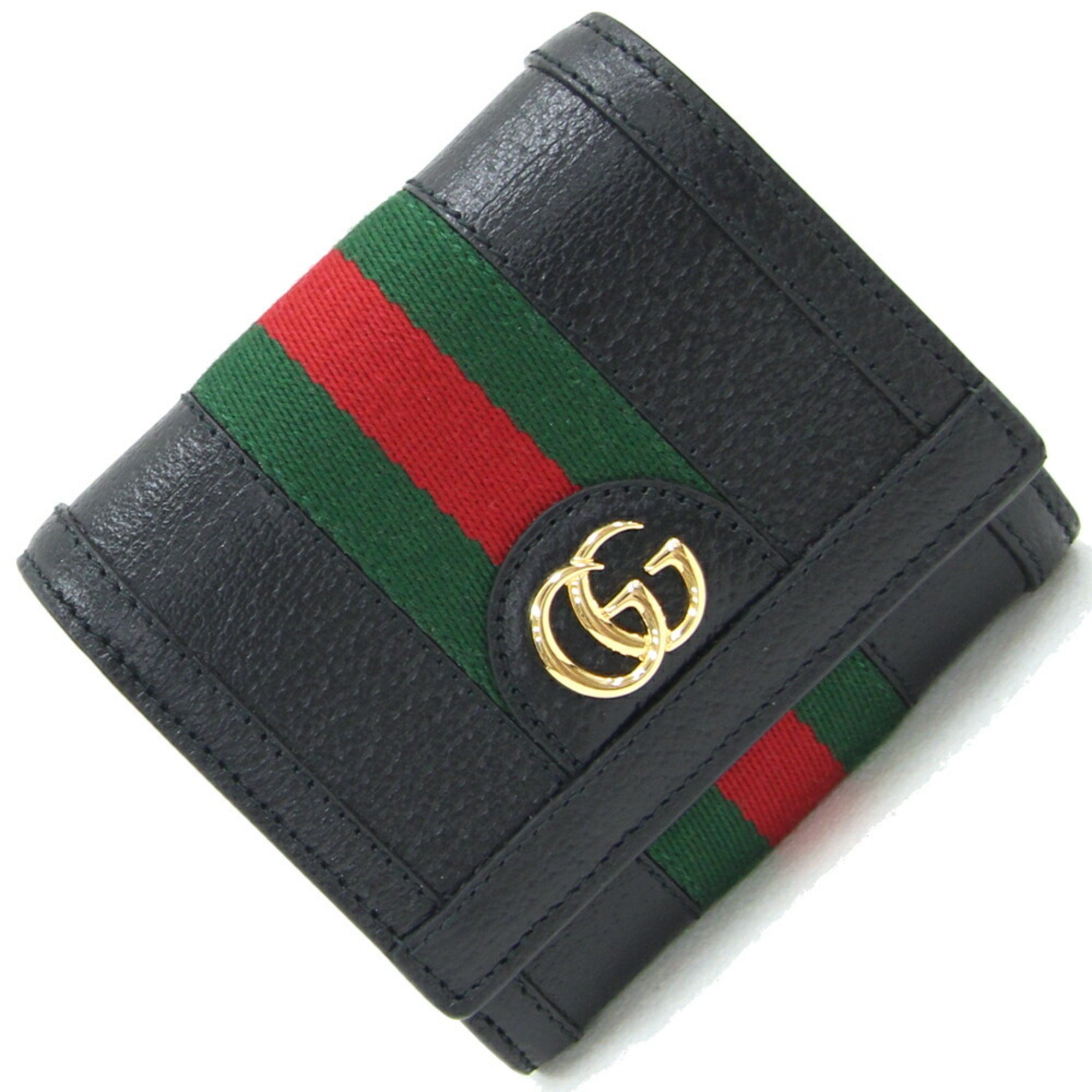 Gucci Bi-fold Wallet Ophidia 719887 Black Red Green Leather GG Compact Women's GUCCI