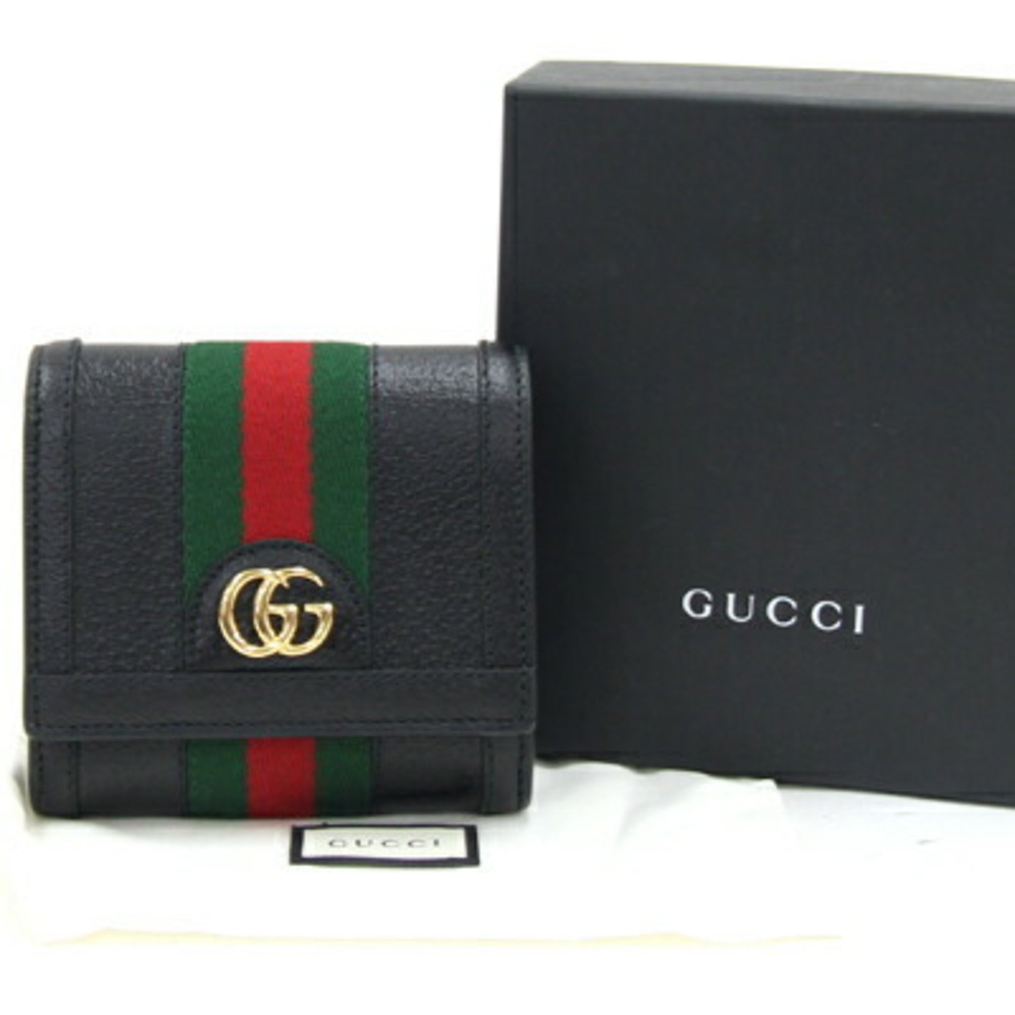 Gucci Bi-fold Wallet Ophidia 719887 Black Red Green Leather GG Compact Women's GUCCI