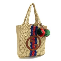 Gucci Tote Bag 746005 Beige Blue Red Straw GG Women's GUCCI