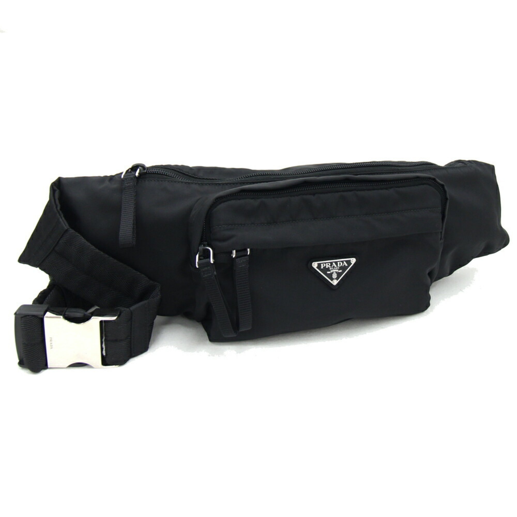 Prada Waist Bag 2VL005 Black Nylon Pouch Body Shoulder Triangle Women Men PRADA