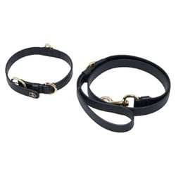 Gucci Interlocking G Small Medium Pet Lead Collar 2-Piece Set 692949/692943 Black Gold Leather Women's GUCCI