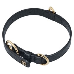 Gucci Interlocking G Small Medium Pet Lead Collar 2-Piece Set 692949/692943 Black Gold Leather Women's GUCCI