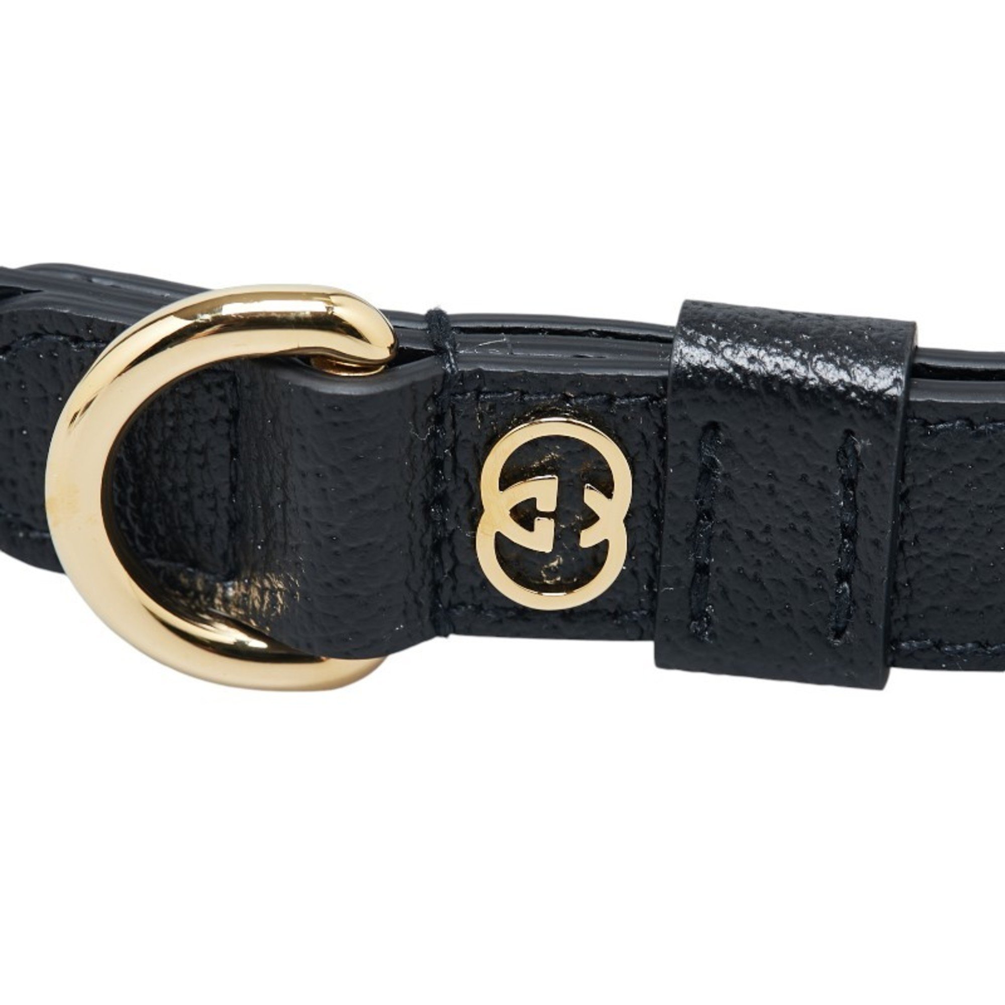 Gucci Interlocking G Small Medium Pet Lead Collar 2-Piece Set 692949/692943 Black Gold Leather Women's GUCCI