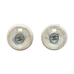 Chanel Coco Mark Earrings Silver White Plastic Metal Women's CHANEL