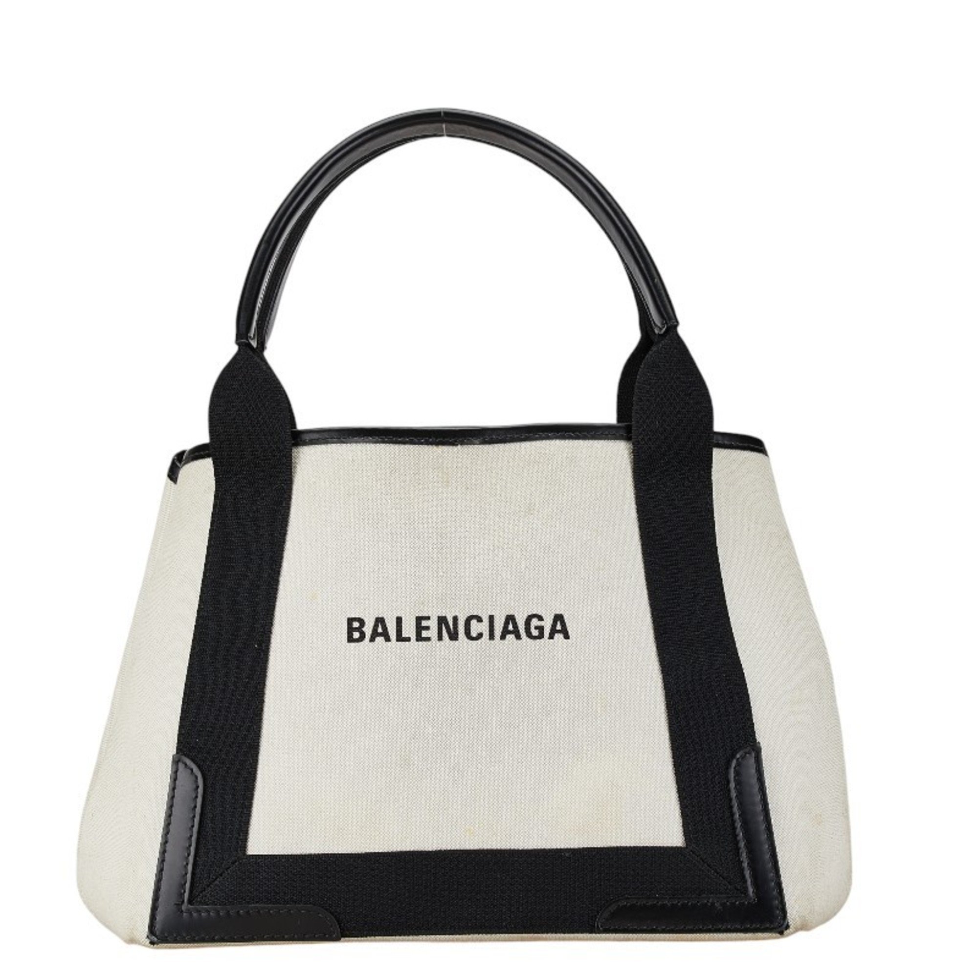 Balenciaga Navy Cabas S Handbag Tote Bag Off-White Black Canvas Leather Women's BALENCIAGA