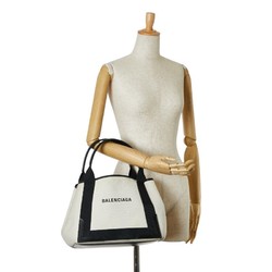 Balenciaga Navy Cabas S Handbag Tote Bag Off-White Black Canvas Leather Women's BALENCIAGA