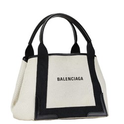 Balenciaga Navy Cabas S Handbag Tote Bag Off-White Black Canvas Leather Women's BALENCIAGA