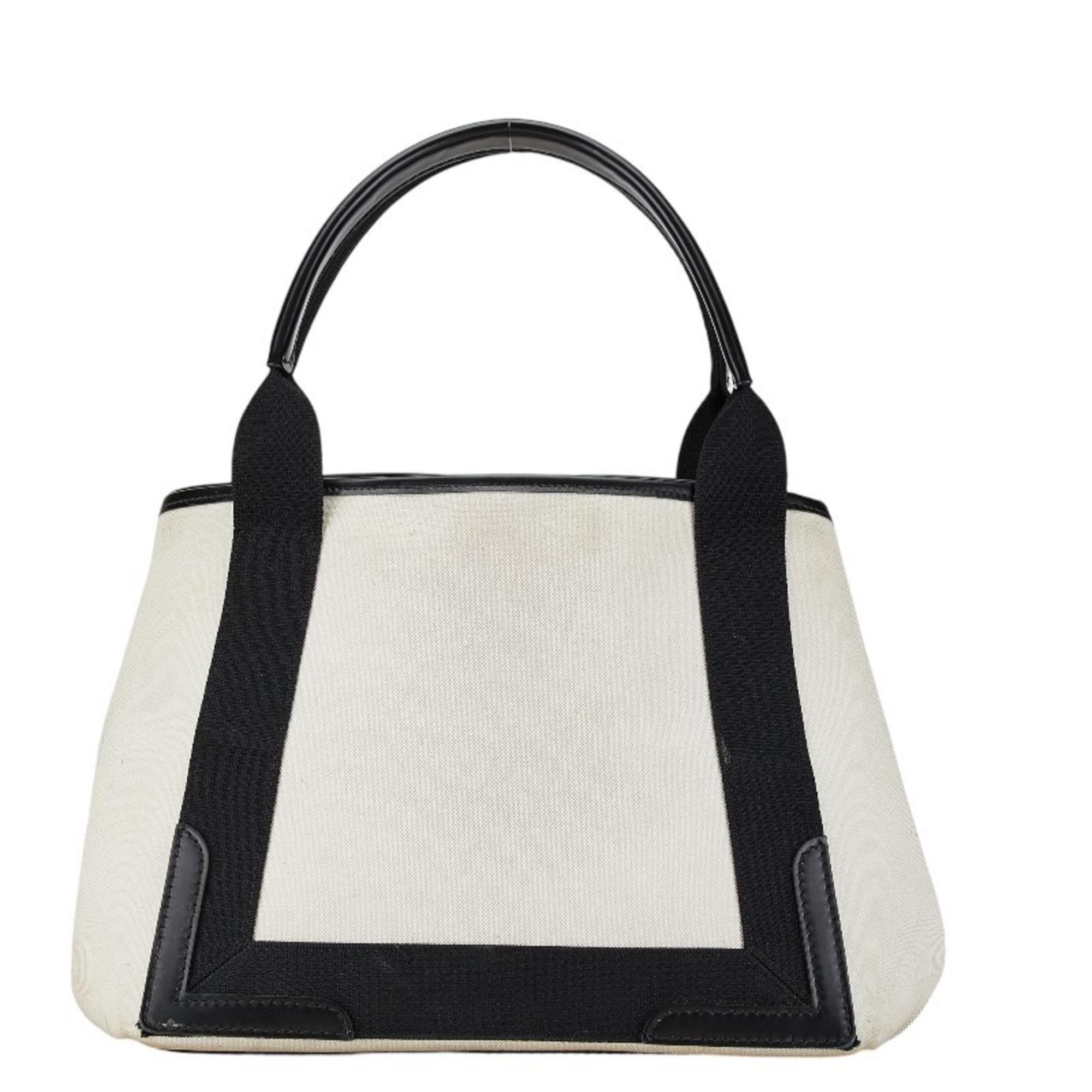 Balenciaga Navy Cabas S Handbag Tote Bag Off-White Black Canvas Leather Women's BALENCIAGA