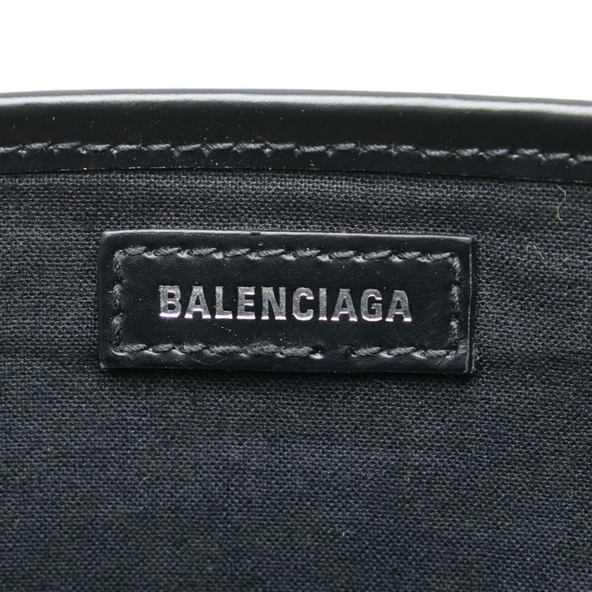 Balenciaga Navy Cabas S Handbag Tote Bag Off-White Black Canvas Leather Women's BALENCIAGA