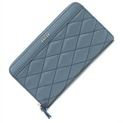 BALLY Round Long Wallet Blue Gray Leather Quilted Women's