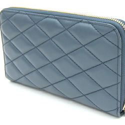 BALLY Round Long Wallet Blue Gray Leather Quilted Women's