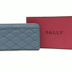 BALLY Round Long Wallet Blue Gray Leather Quilted Women's