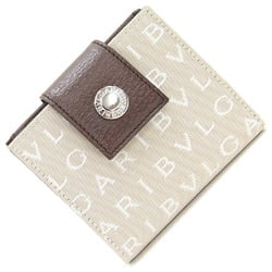 BVLGARI Bi-fold Wallet Mania Beige Brown Canvas Leather Compact Bicolor Women's