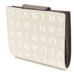 BVLGARI Bi-fold Wallet Mania Beige Brown Canvas Leather Compact Bicolor Women's