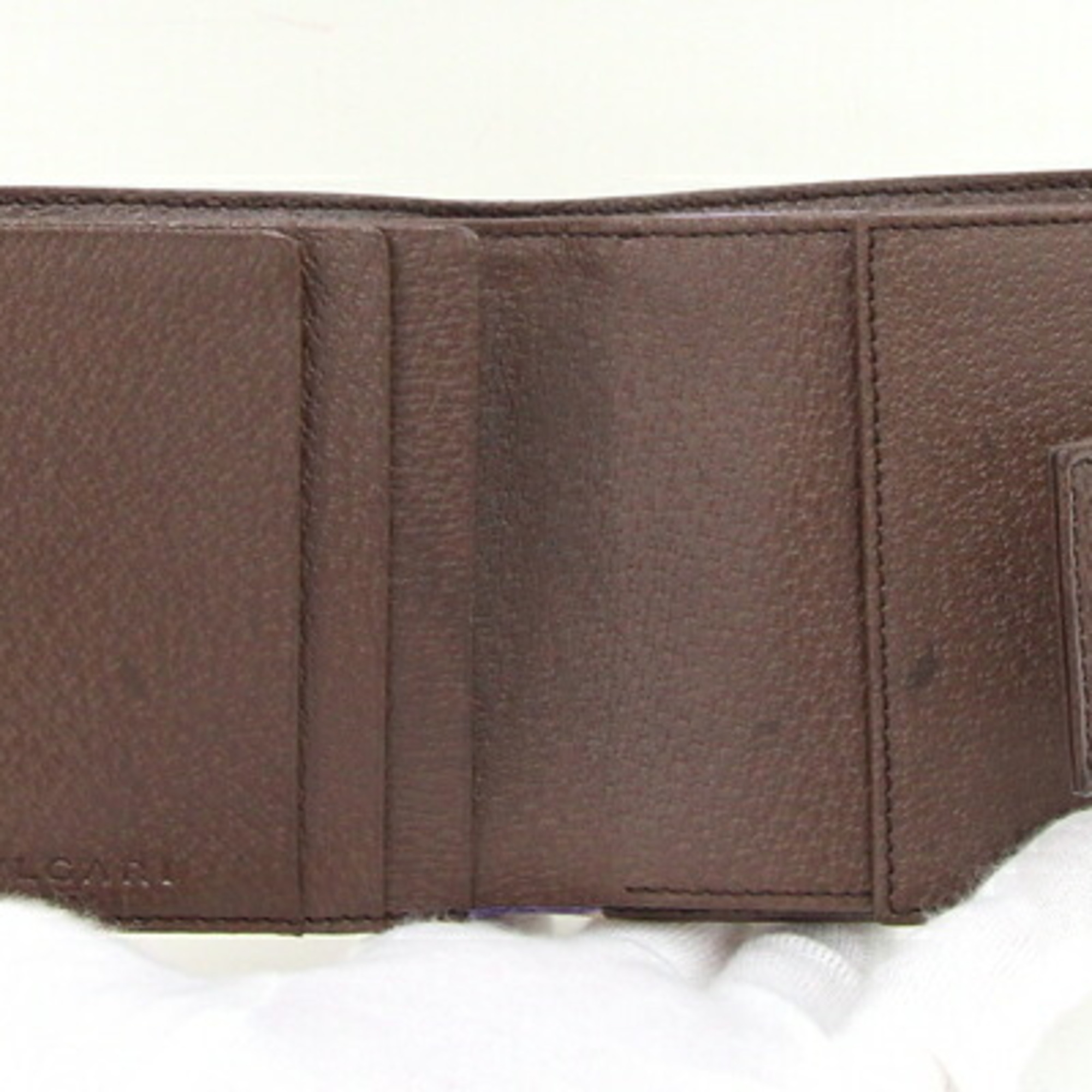 BVLGARI Bi-fold Wallet Mania Beige Brown Canvas Leather Compact Bicolor Women's